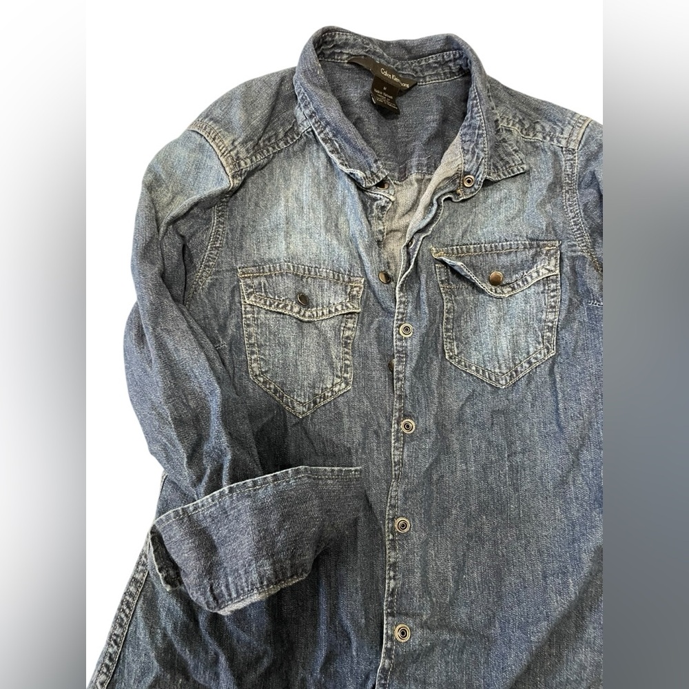 Calvin Klein Jeans Women’s Denim Button-Up Shirt – Medium, Classic Blue Wash